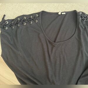 Black Lace-Up Shoulder Women's Top